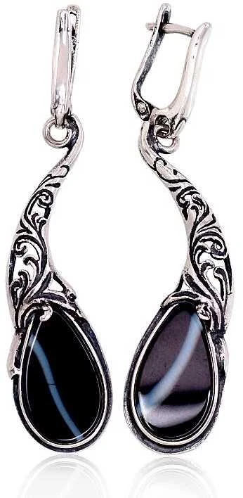Sidabriniai auskarai anglišku užsegimu, Metalas: Sidabras, Praba: 925°, Akmuo: Agatas - 10.3 g. - 56 mm.