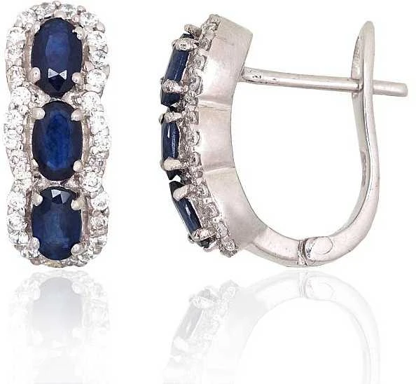 Sidabriniai auskarai ant cilindrinės spynos - 16 mm. - 4.6 g. - Cirkonai , Safyras (1,2Ct)