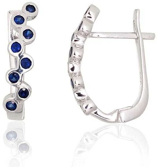 Sidabriniai auskarai ant cilindrinės spynos - 2.9 g. - 20 mm. - Safyras (0,8Ct)