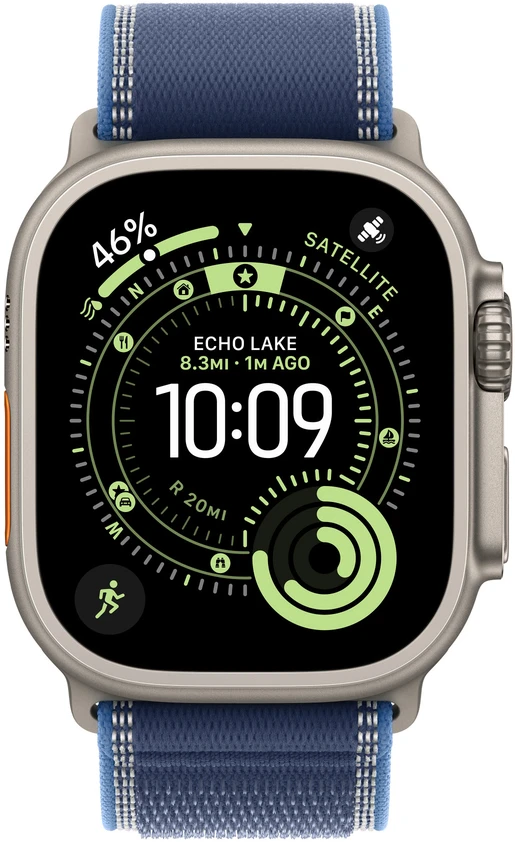 Apple Watch 49mm Blue/Bright Blue Trail Loop - M/L - Natural Titanium Finish - MFT74ZM/A