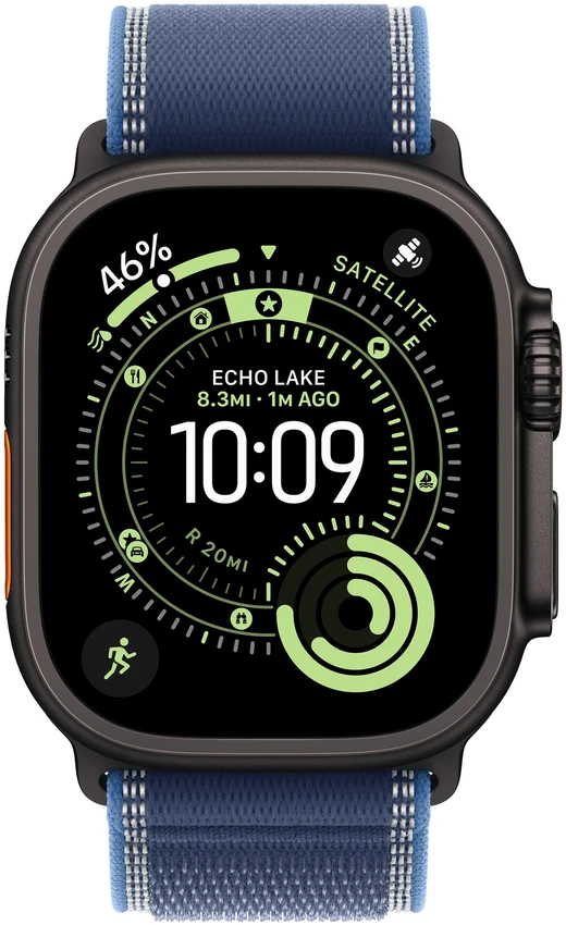 Apple Watch 49mm Blue/Bright Blue Trail Loop - M/L - Black Titanium Finish - MG9R4ZM/A