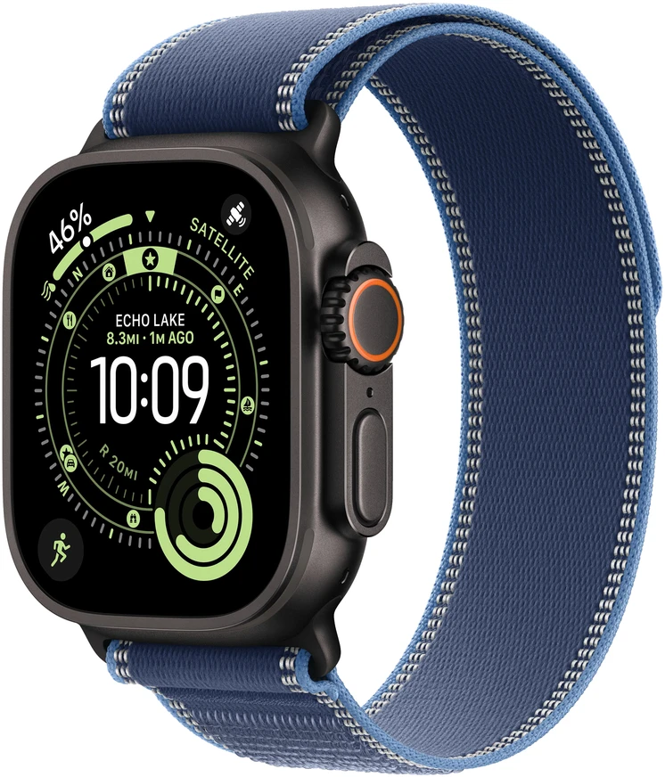 Apple Watch 49mm Blue/Bright Blue Trail Loop - M/L - Black Titanium Finish - MG9R4ZM/A