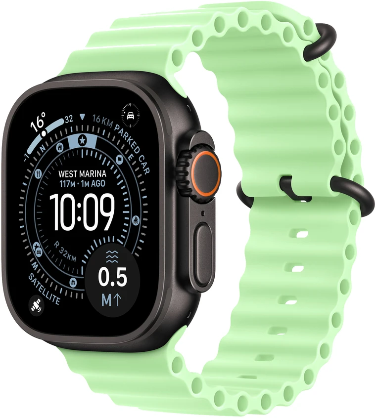 Apple Watch 49mm Neon Green Ocean Band Extension - Natural Titanium Finish - MGCG4ZM/A