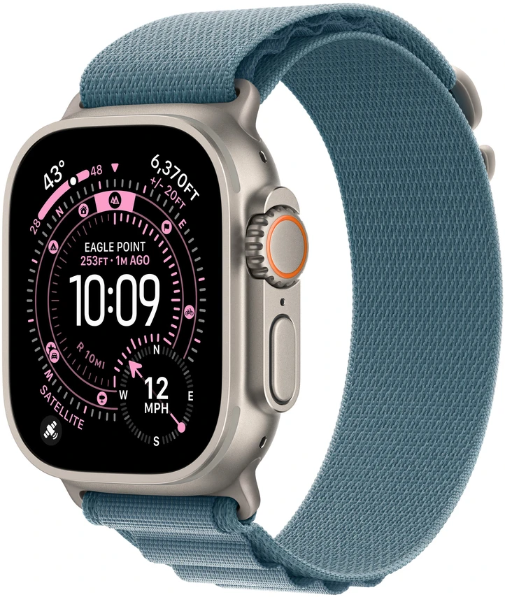 Apple Watch 49mm Light Blue Alpine Loop - Large - Natural Titanium Finish - MFTK4ZM/A