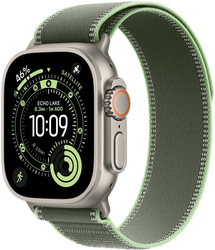 Apple Watch 49mm Green/Neon Trail Loop - M/L - Natural Titanium Finish - MFT54ZM/A