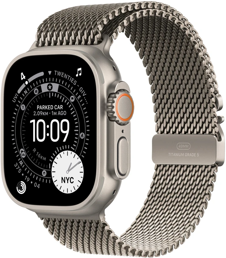 Apple Watch 49mm Natural Titanium Milanese Loop - Large - MGHQ4ZM/A