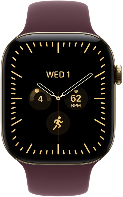 Apple Watch Series 12 GPS + Cellular 42mm Radiant Gold Titanium Case with Burgundy Sport Band - S/M - MJGJ4ET/A