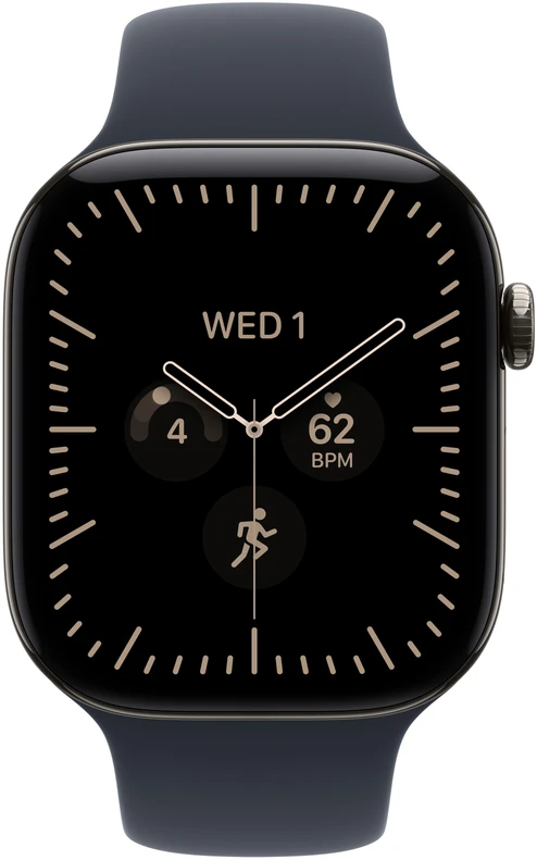 Apple Watch Series 12 GPS + Cellular 42mm Natural Titanium Case with Navy Blue Sport Band - S/M - MJGF4ET/A