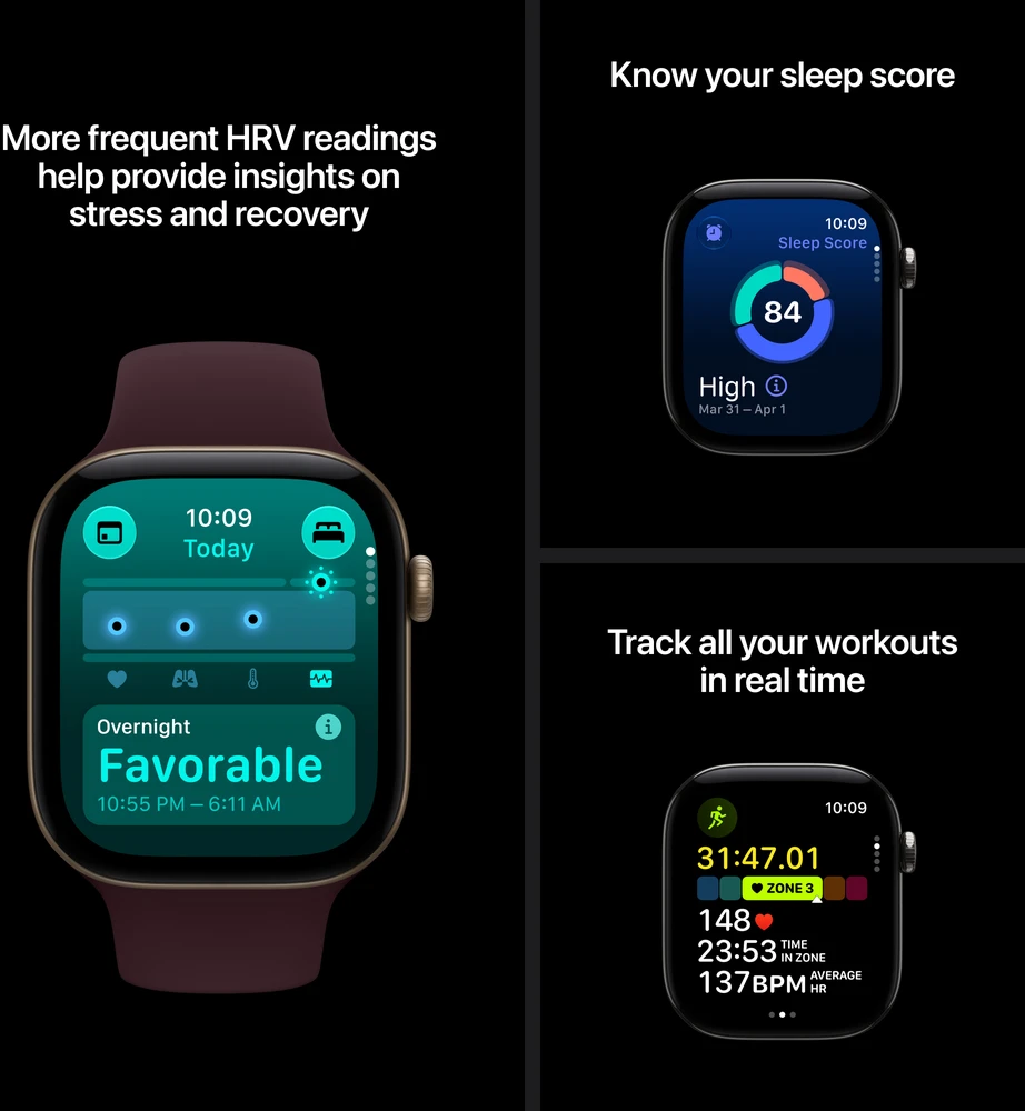Apple Watch Series 12 GPS + Cellular 46mm Radiant Gold Titanium Case with Burgundy Sport Band - M/L - MJGT4ET/A