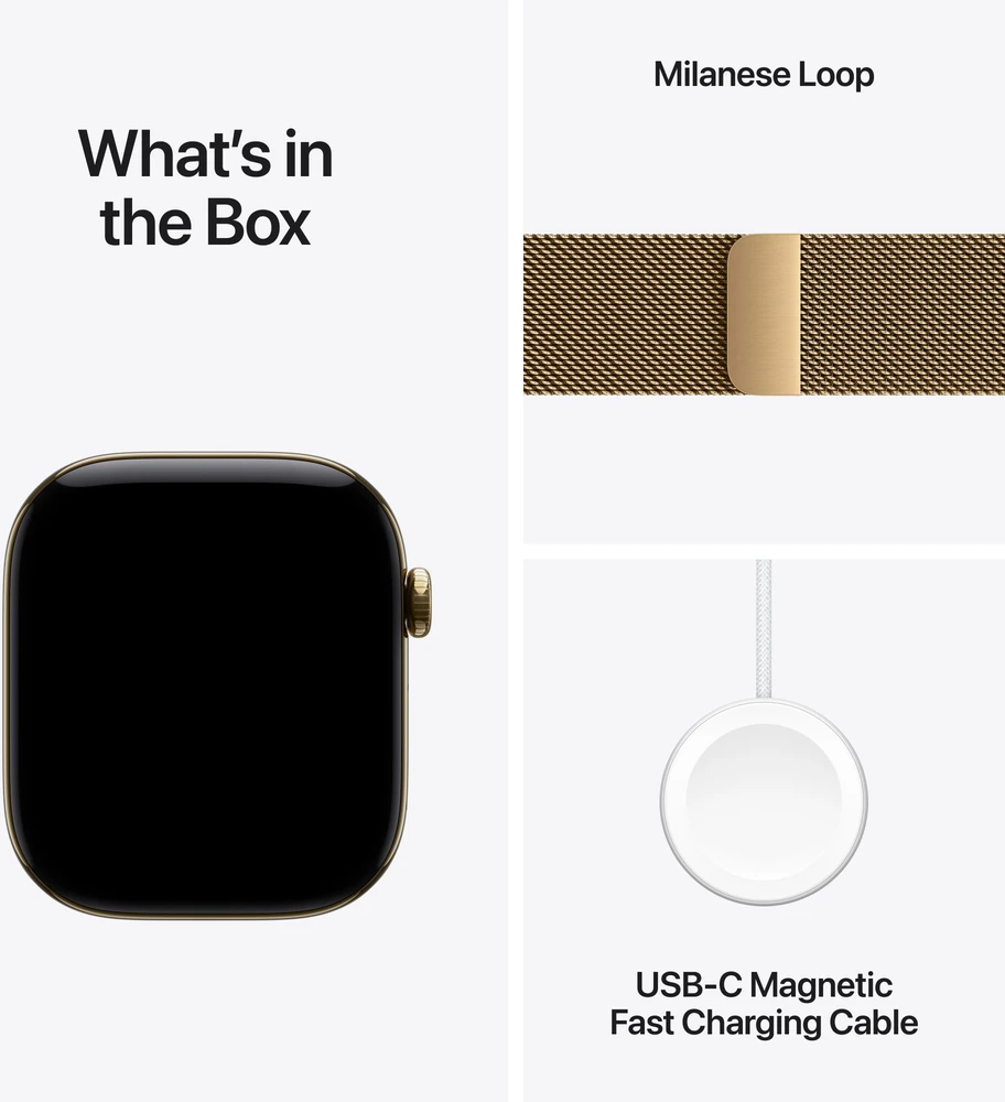Apple Watch Series 12 GPS + Cellular 46mm Radiant Gold Titanium Case with Radiant Gold Milanese Loop - S/M - MJGU4ET/A