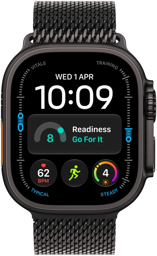 Apple Watch Ultra 4 GPS + Cellular 49mm Black Titanium Case with Black Titanium Milanese Loop - M - MJAV4ET/A