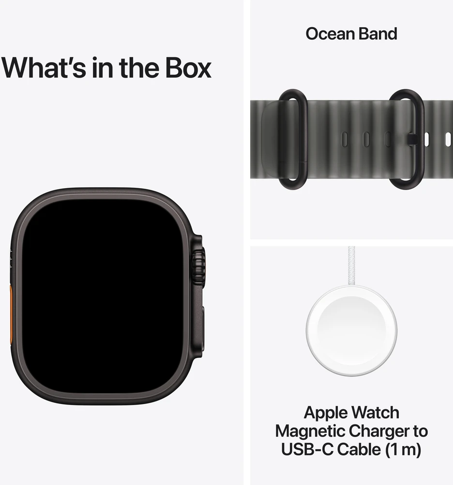 Apple Watch Ultra 4 GPS + Cellular 49mm Black Titanium Case with Translucent Black Ocean Band - MJAY4ET/A