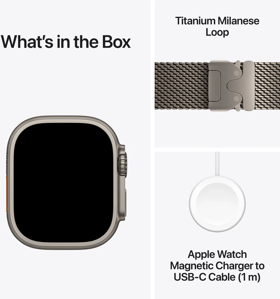 Apple Watch Ultra 4 GPS + Cellular 49mm Natural Titanium Case with Natural Titanium Milanese Loop - L - MJAA4ET/A