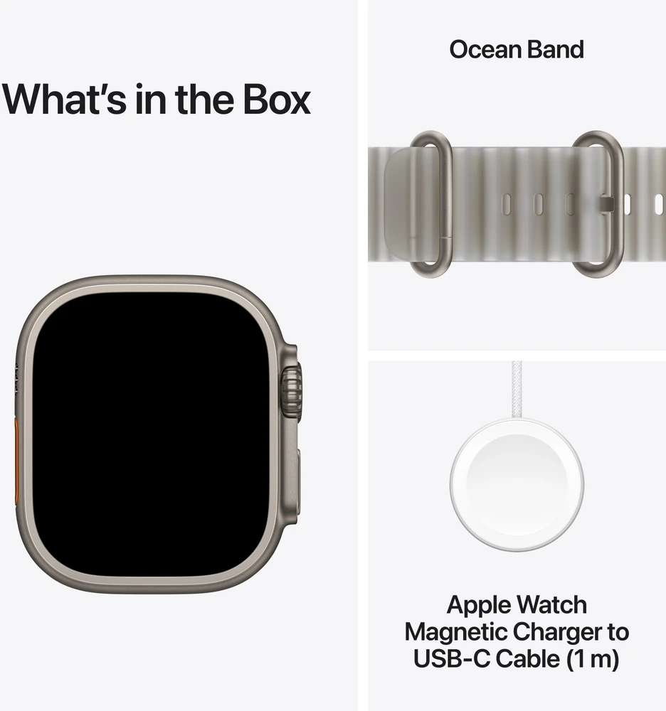 Apple Watch Ultra 4 GPS + Cellular 49mm Natural Titanium Case with Translucent Grey Ocean Band - MJAD4ET/A