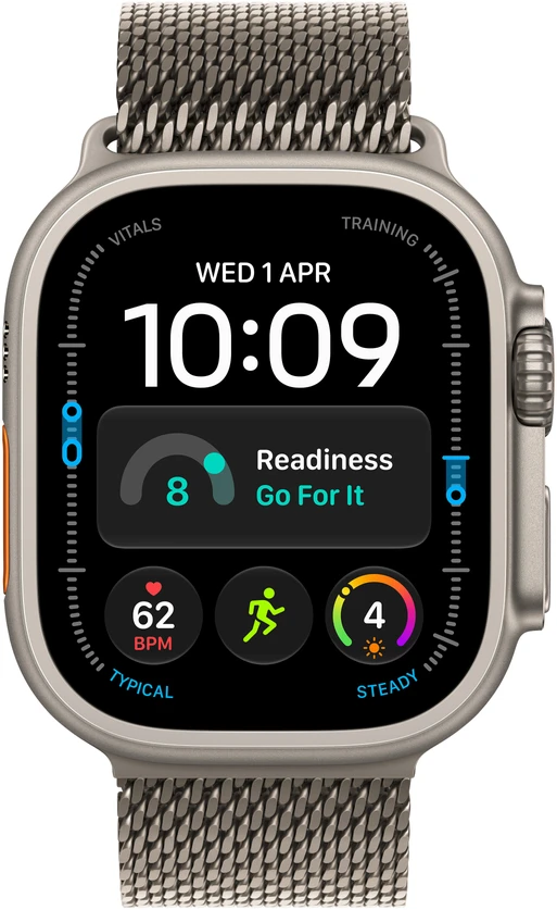 Apple Watch Ultra 4 GPS + Cellular 49mm Natural Titanium Case with Natural Titanium Milanese Loop - L - MJAA4ET/A