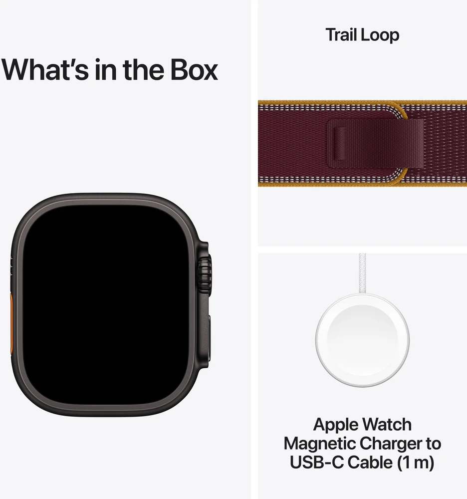 Apple Watch Ultra 4 GPS + Cellular 49mm Black Titanium Case with Burgundy Trail Loop - S/M - MJC34ET/A