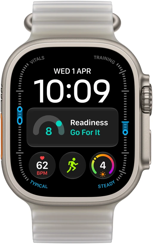 Apple Watch Ultra 4 GPS + Cellular 49mm Natural Titanium Case with Translucent Grey Ocean Band - MJAD4ET/A