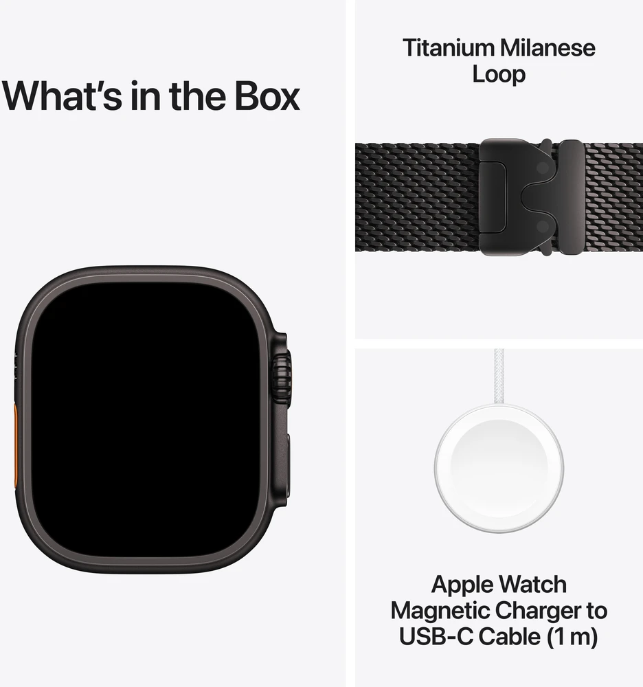 Apple Watch Ultra 4 GPS + Cellular 49mm Black Titanium Case with Black Titanium Milanese Loop - M - MJAV4ET/A