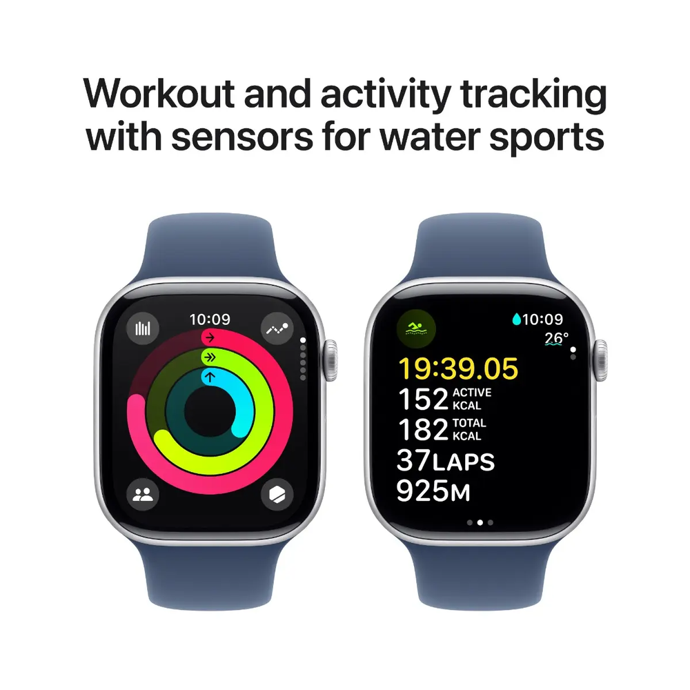 Išmanusis laikrodis Apple Watch Series 10 GPS + Cellular 42mm Sidabrinis aliuminio dėklas su Denim Sport Band - S/M