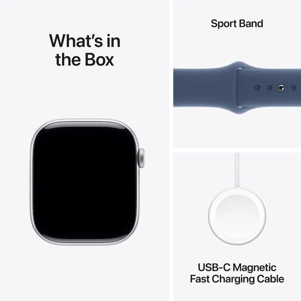 Išmanusis laikrodis Apple Watch Series 10 GPS + Cellular 42mm Sidabrinis aliuminio dėklas su Denim Sport Band - S/M