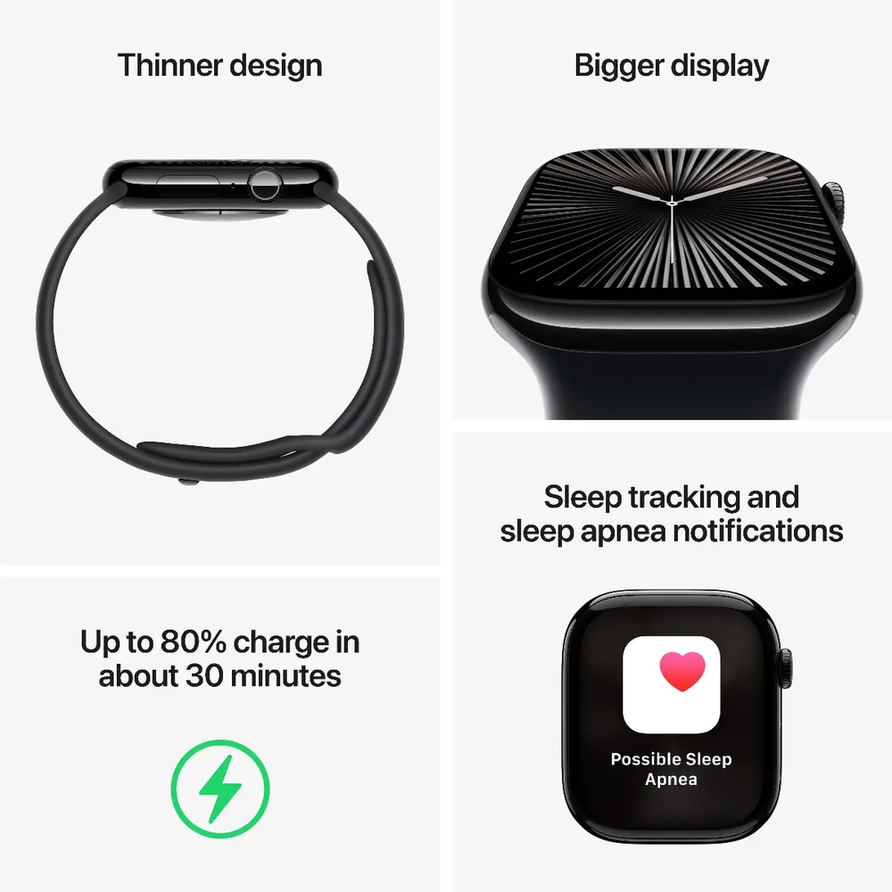 Išmanusis laikrodis Apple Watch Series 10 GPS 42mm Jet Juodas Aliuminio Case with Juodas Sport Band - S/M