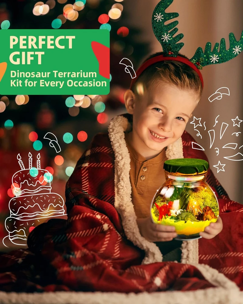 Big Tree Šviečiantis dinozaurų terariumas kūrybinis rinkinys su LED apšvietimu ir pulteliu