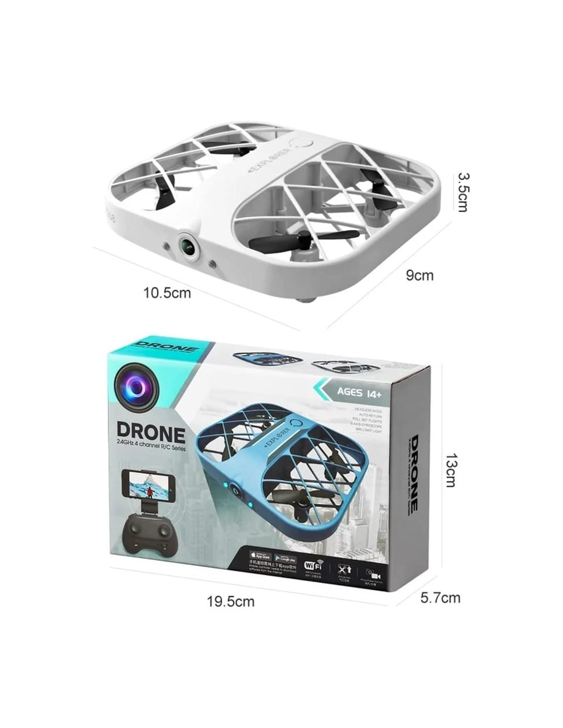 Cooler Stuff Mini dronas, LED apšvietimas, 360° apsisukimas