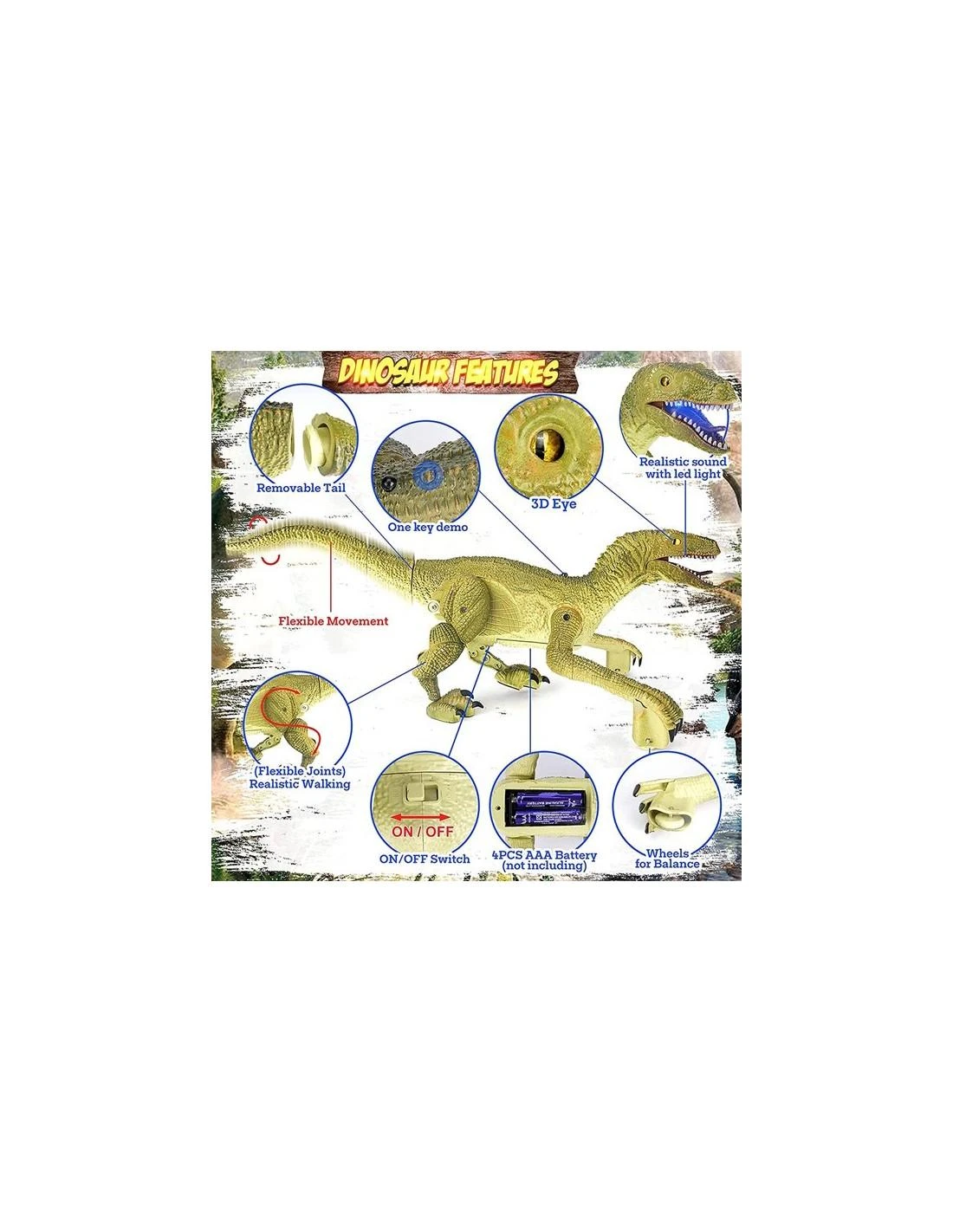 Malplay Dinozauras Velociraptor su valdymo pultu, garso ir šviesos efektais