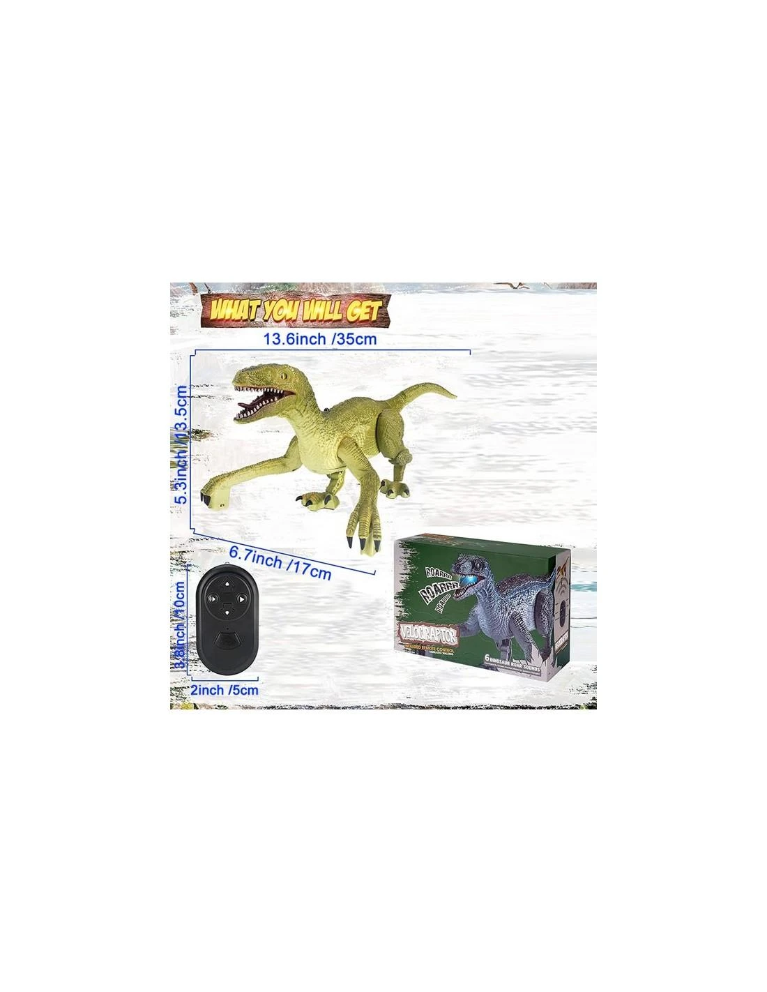 Malplay Dinozauras Velociraptor su valdymo pultu, garso ir šviesos efektais