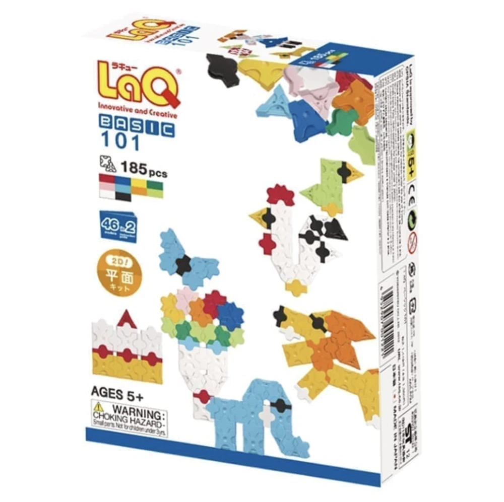 Japoniškas edukacinis konstruktorius LaQ "Basic 101" (185 detalės, 46 schemos, 10 spalvų)