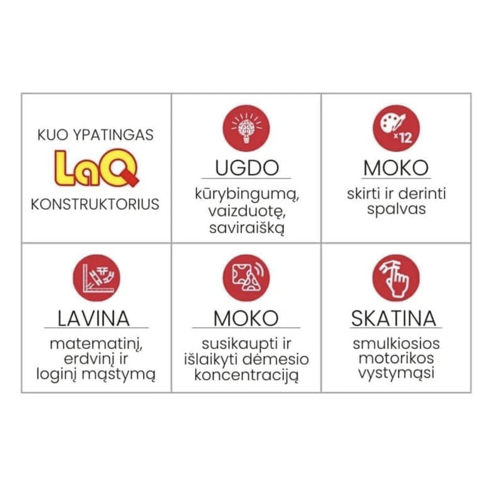 Japoniškas edukacinis konstruktorius LaQ "Basic 101" (185 detalės, 46 schemos, 10 spalvų)