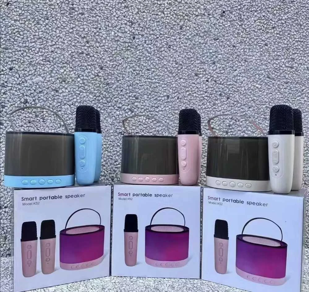 K52 Karaoke kolonėlė su dviem mikrofonais (RGB šviesos)