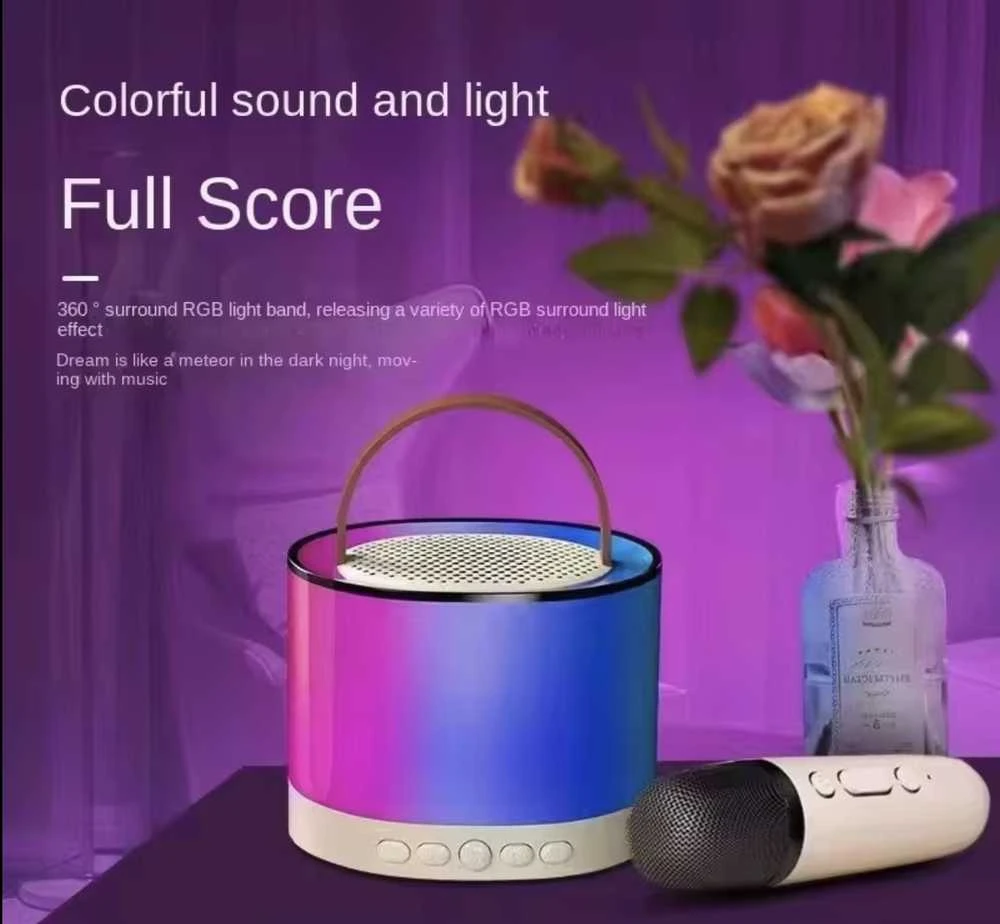 K52 Karaoke kolonėlė su dviem mikrofonais (RGB šviesos)