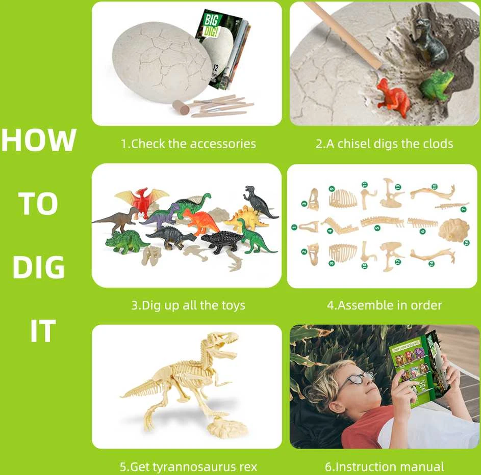 Magy Archeologijos kasinėjimo rinkinys 12 dinozaurų didelis kiaušinis