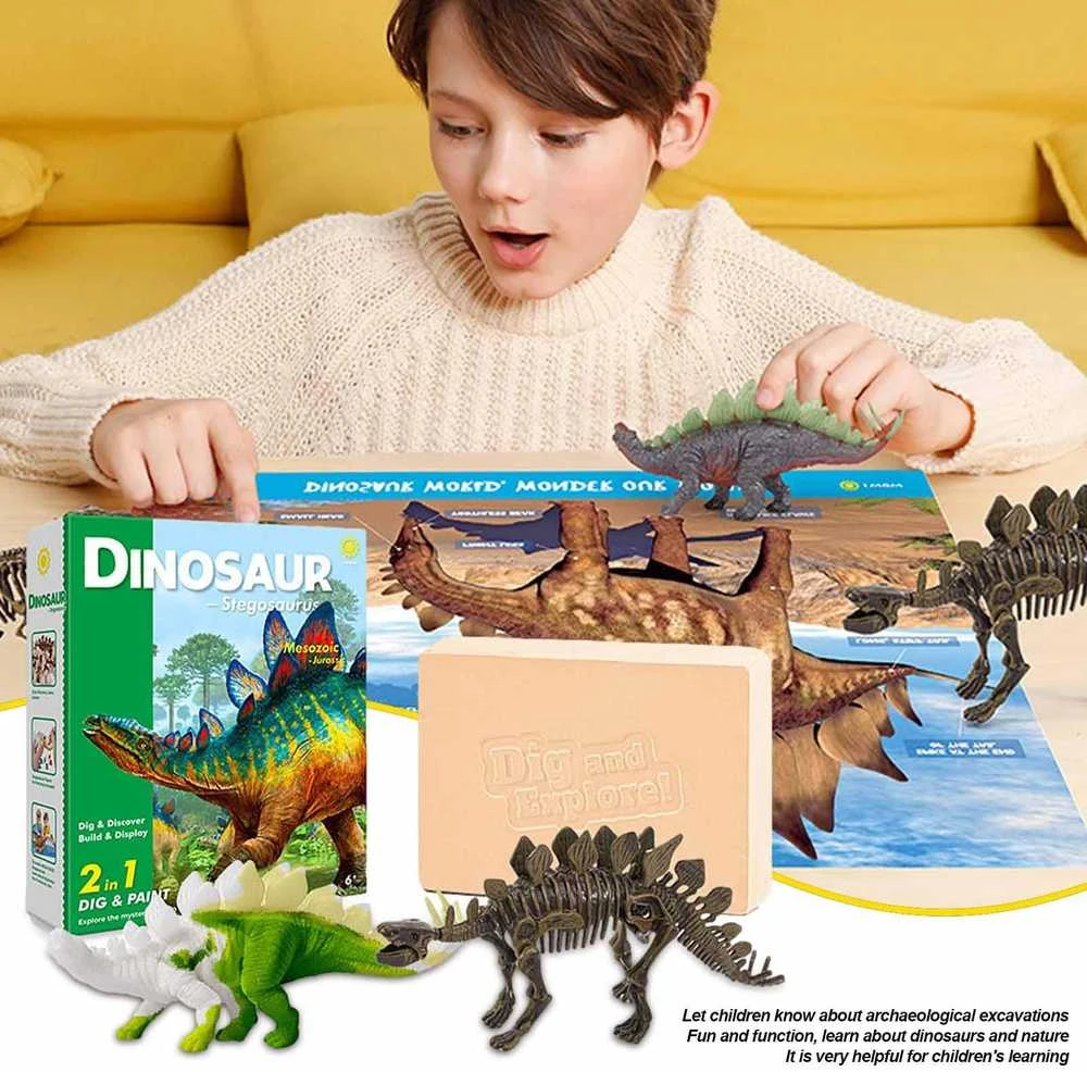 Magy Archeologijos kasinėjimo rinkinys dinozauras stegosauras su akvarele