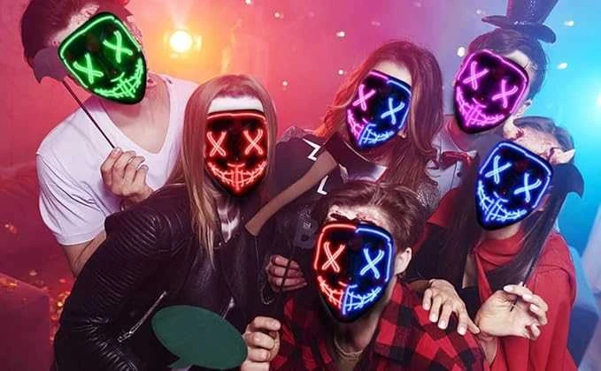 Magy Helovinui Purge kaukė LED su 4 šviesos režimai, raudonos juostos