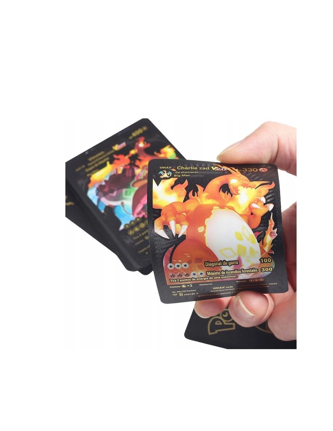 Magy Pokemon kortos 165 vnt. kolekcija Charizard Vmax juodos auksinės ir sidabrinė spalvos pakuotės po 55 vnt. albumas 240 kortoms