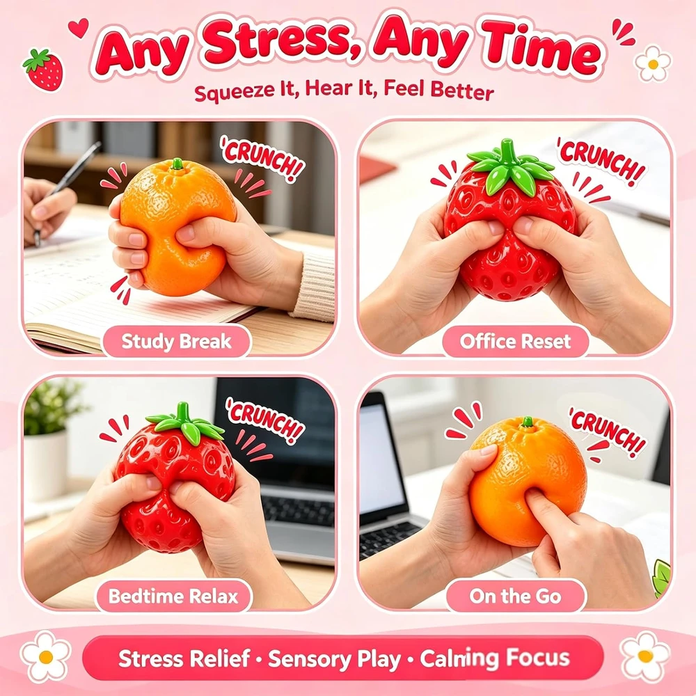 Magy Squishy braškė crunchy antistresinis minkomas žaislas