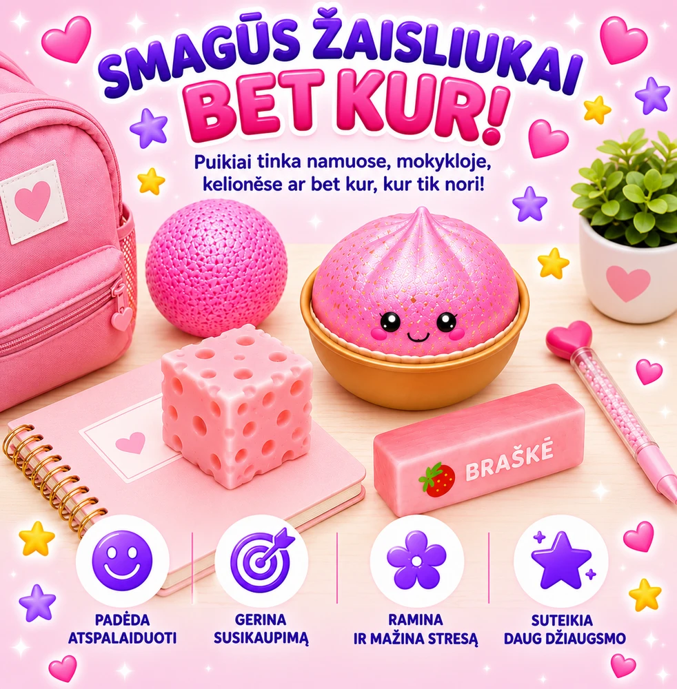 Magy Squishy fun box rinkinys rožinis koldūnas sviestas sūris kamuoliukas