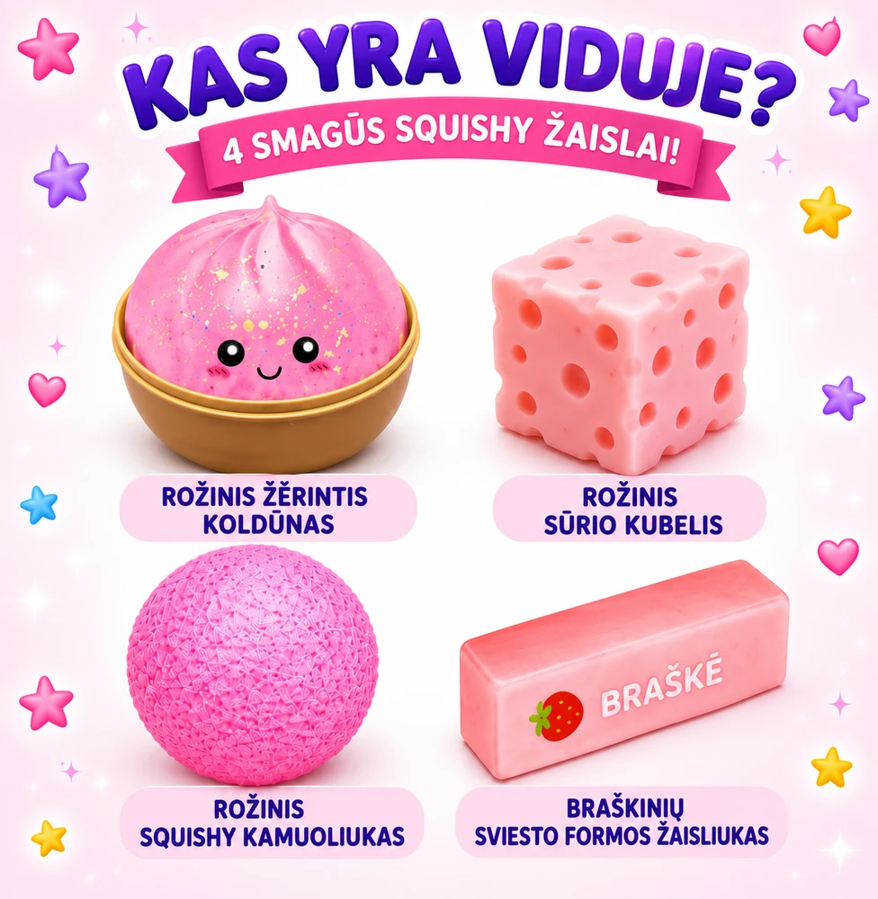 Magy Squishy fun box rinkinys rožinis koldūnas sviestas sūris kamuoliukas