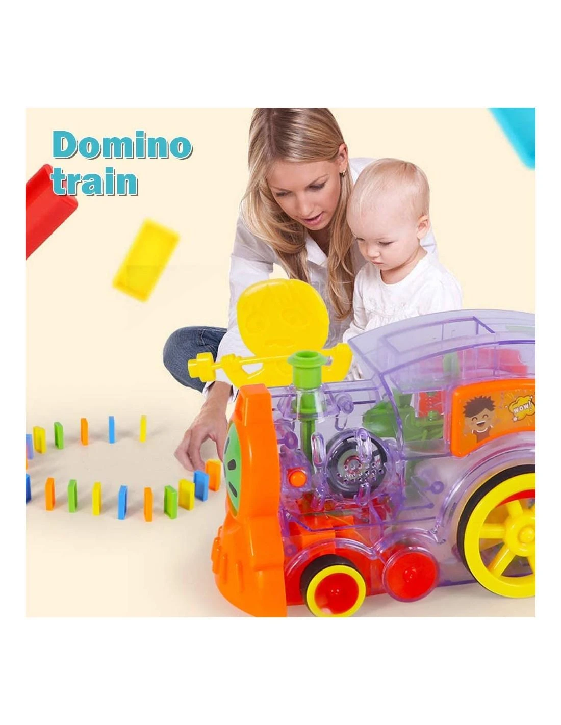 Malplay Žaislinis domino traukinys su 80 kaladėlių