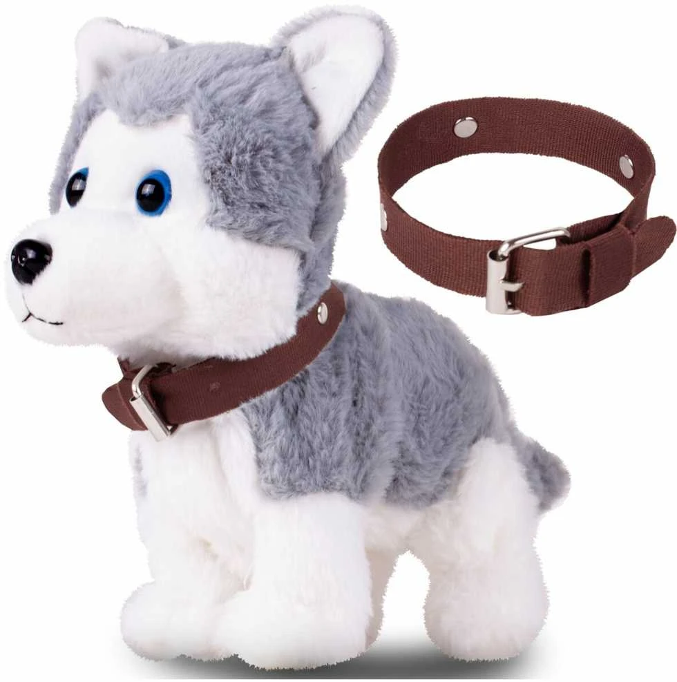 Malplay Minkštas žaislas Husky šuniukas valdomas nuotoliniu pulteliu, balsu ir lietimu