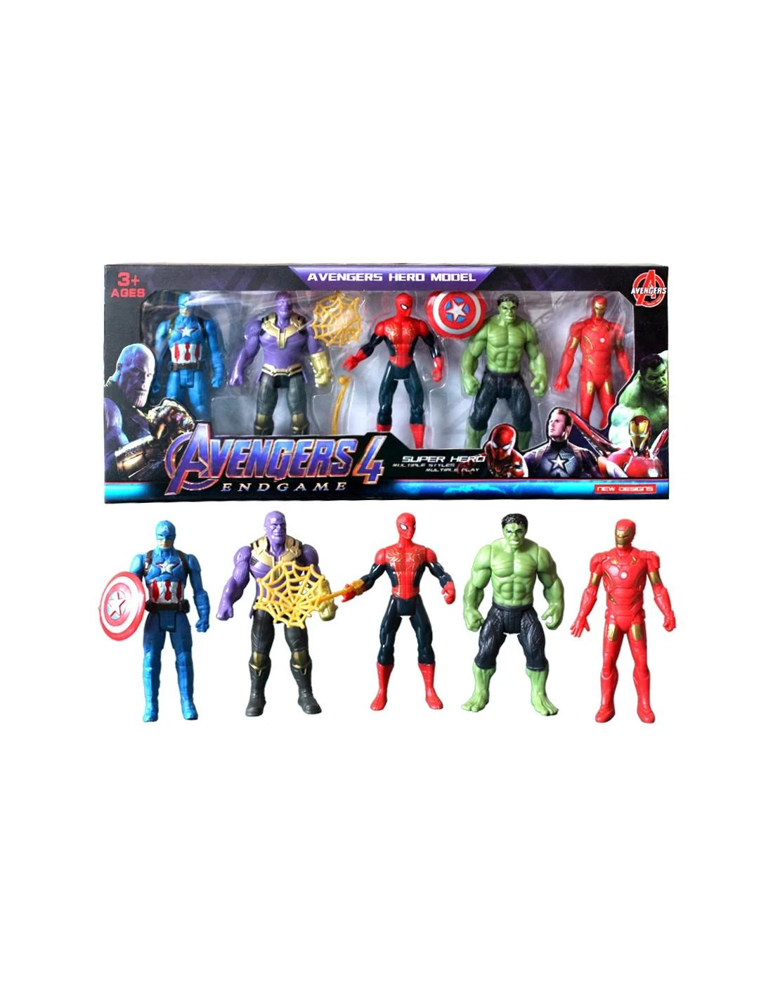 Malplay Keršytojų herojų figūrėlės- AVENGERS SPIDERMAN, HULK, IRON MAN, THANOS