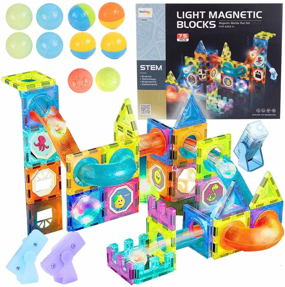 Malplay Magnetinis konstruktorius su kamuoliukais 75 detalės šviečiantis