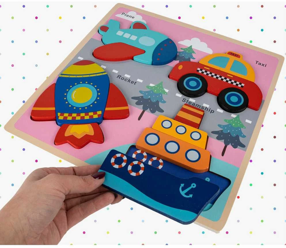 Malplay Medinė dėlionė Transporto priemonės 30 × 30 cm