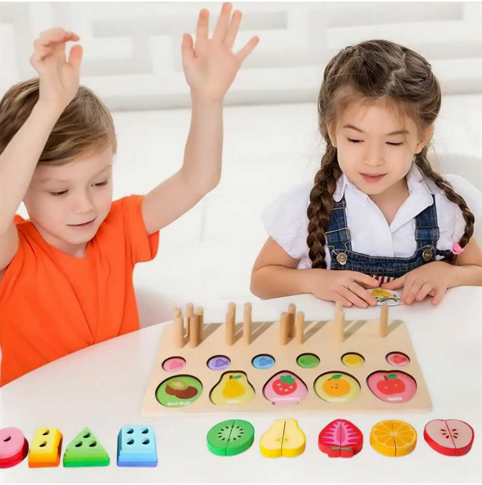 Malplay Lavinamoji Montessori medinė dėlionė su pjaustomais vaisiais