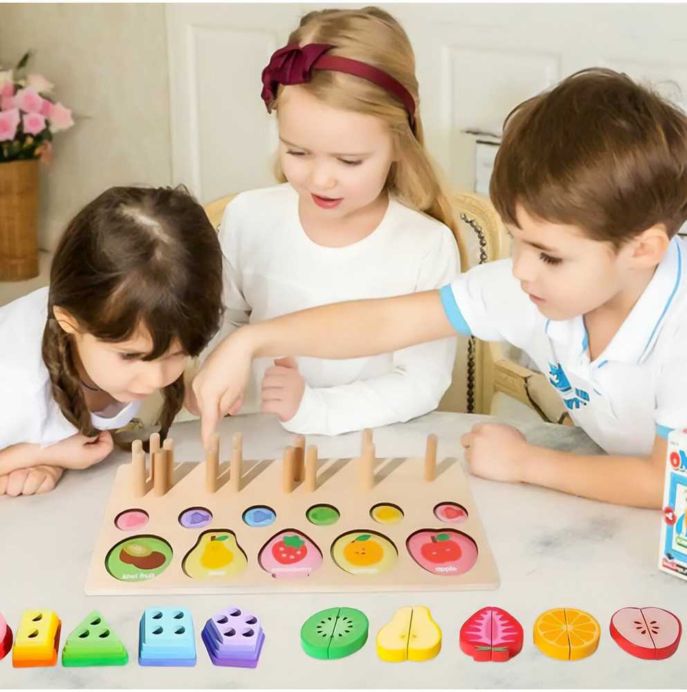 Malplay Lavinamoji Montessori medinė dėlionė su pjaustomais vaisiais