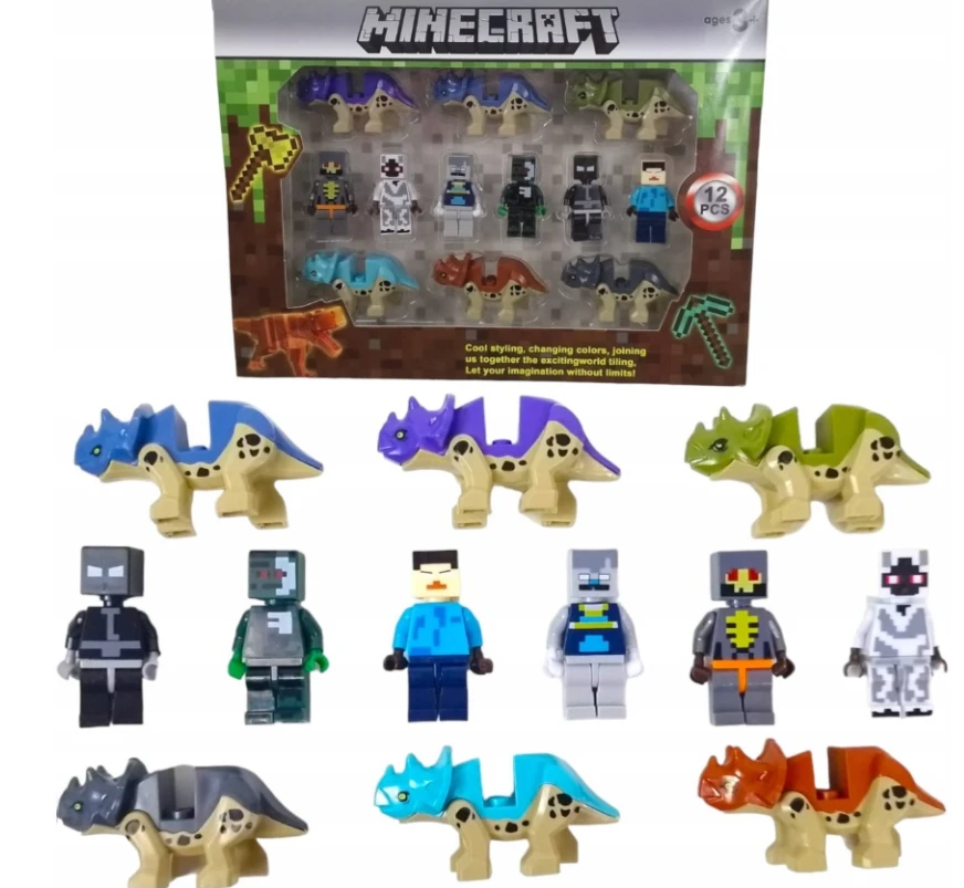 Malplay Minecraft tipo figūrėlių rinkinys 12 vnt. su dinozaurais