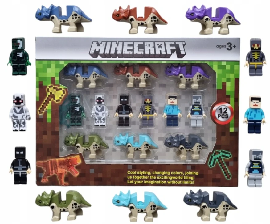 Malplay Minecraft tipo figūrėlių rinkinys 12 vnt. su dinozaurais