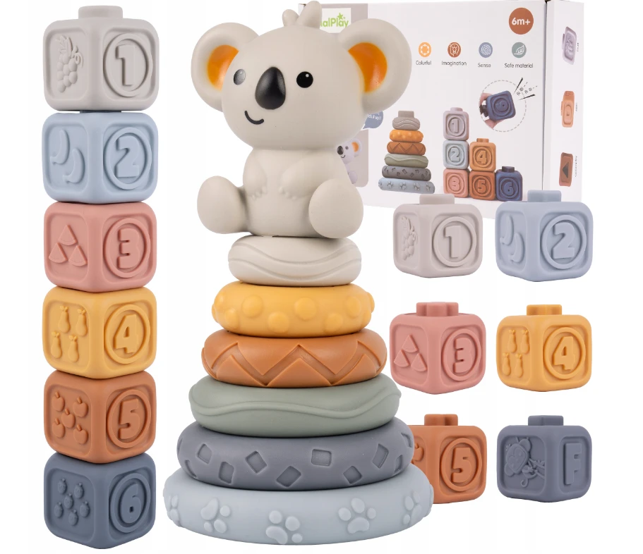 Malplay Montessori sensorinės kaladėlės - piramidė Koala, 13 vnt